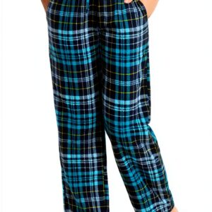 Boys Plaid Pajama Pants Microfleece Blue Green Adjustable-0