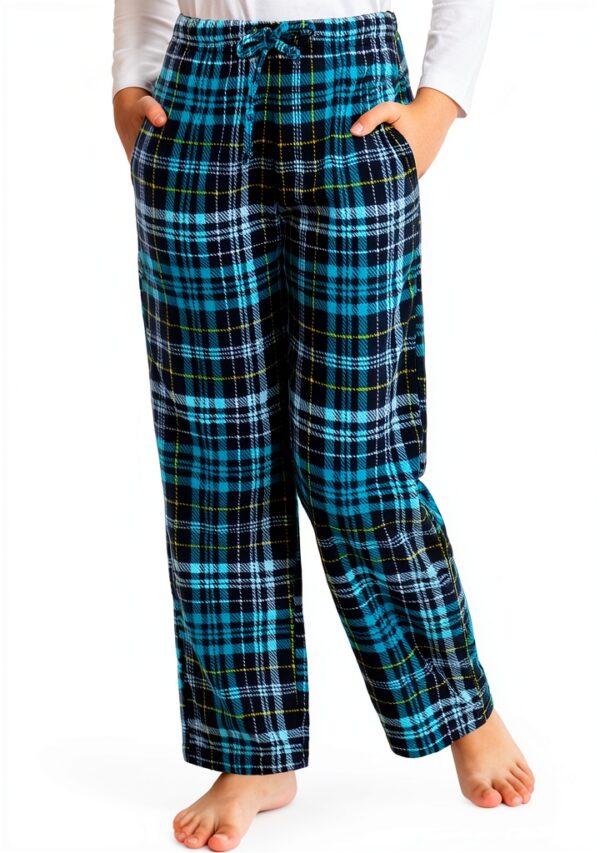 Boys Plaid Pajama Pants Microfleece Blue Green Adjustable-0