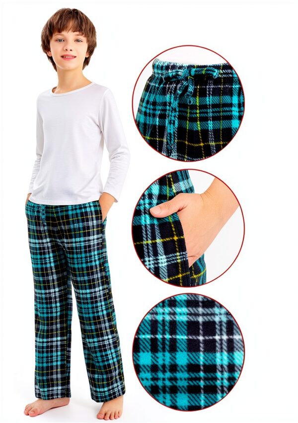 Boys Plaid Pajama Pants Microfleece Blue Green Adjustable-1