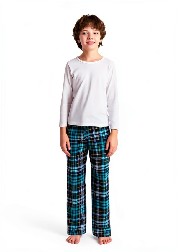 Boys Plaid Pajama Pants Microfleece Blue Green Adjustable-4