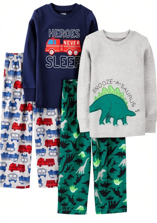 Carters Boys Pajama Set 4-Piece Cotton Fleece Sleepwear