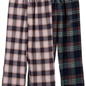 Boys Flannel Pajama Bottoms Cotton Plaid Loose Fit Teens-0
