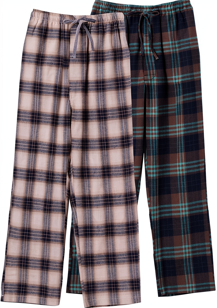 Boys wearing flannel pajama bottoms in a cozy bedroom setting