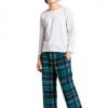 Boys Plaid Pajama Pants Microfleece Blue Green Adjustable-2