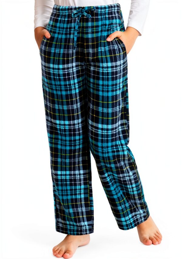 Boys Micro Fleece Pajama Pants Plaid Soft Adjustable Waist-0