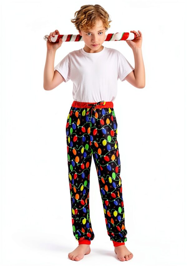 Boys Pajama Pants Soft Polyester Elastic Waistband Black-2